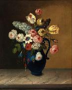 William Buelow Gould Still life, flowers in a blue jug oil on canvas painting by Van Diemonian (Tasmanian) artist and convict William Buelow Gould (1801 - 1853). oil on canvas